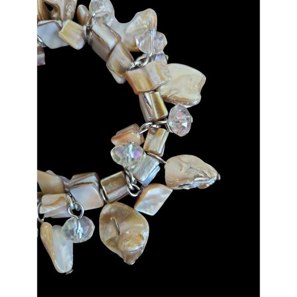 SOLD Seashell polished vintage bracelet trendy preppy style cream colored stones - Picture 3 of 3